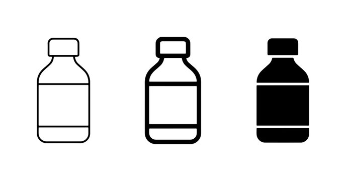 Medicine Bottle Icons, Pharmaceutical Container Symbols, Healthcare Liquid Vials, Vector Graphics