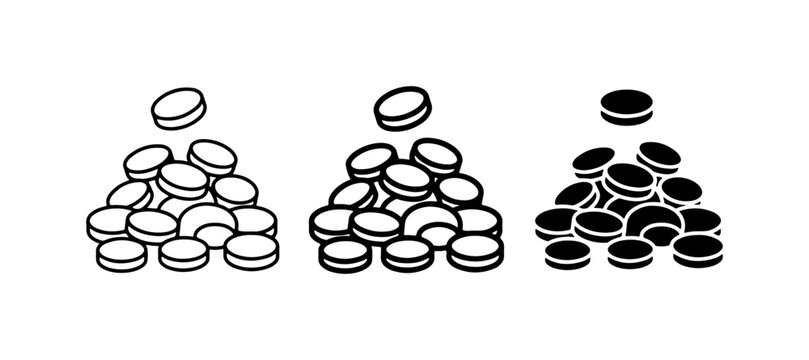 Pile of Coins Vector Icons, Stacked Money Graphics, Financial Wealth Symbols