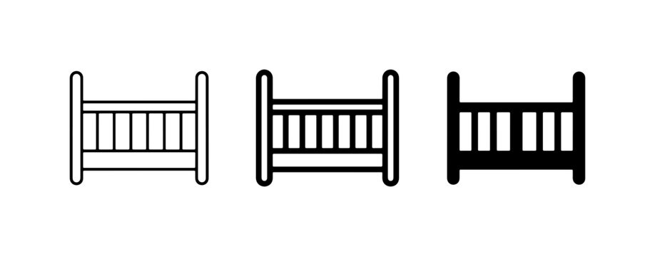 Baby Crib Icons, Infant Bed Symbols, Newborn Furniture Vector Graphics