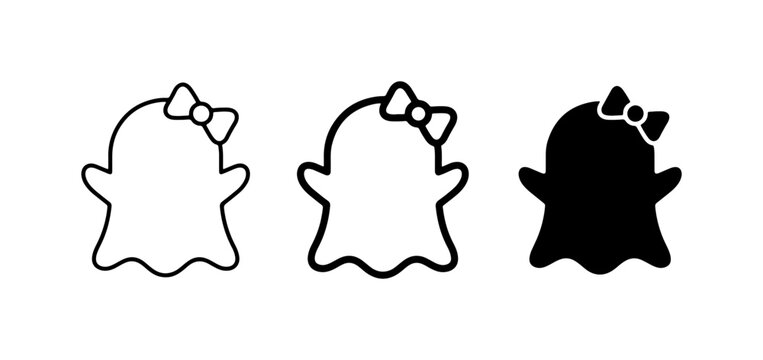 Ghost Icons with Bows, Outline and Solid, Vector Graphics for Social Media