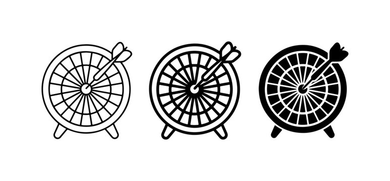 Target Icons, Dartboard Graphics, Bullseye Symbols. Set of 3 Vector Illustrations.