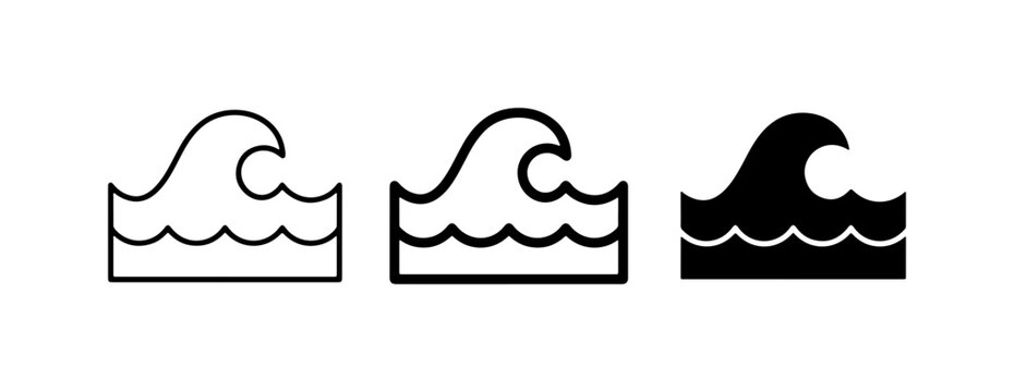 Ocean Wave Icons, Sea Swell Symbols, Water Ripple Graphics, Marine Design Elements