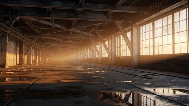 Galp?o industrial abandonado com luz do sol