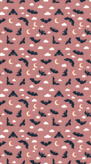 Obraz premium Halloween bat pattern with crescent moons and clouds