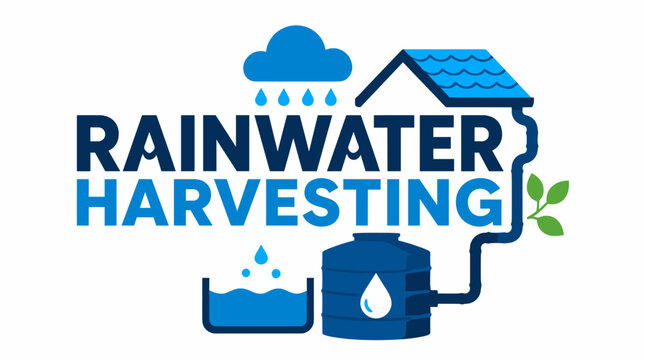 Rainwater Harvesting System Diagram Logo Graphic.
