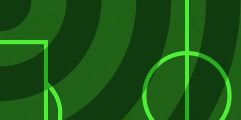 Abstract green soccer field background with geometric lines and circular patterns, representing a modern sports stadium pitch design for football themes and athletic concepts © Tanjir