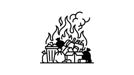 Naklejka premium Burning Trash Pile Icon: Environmental Pollution and Waste Management Concept
