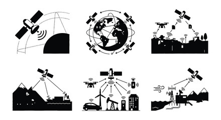 Satellite Silhouettes Black Vector Illustration On White Background © MdNirob