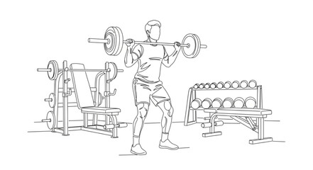 Obraz premium Man lifting heavy barbell during strength training workout.