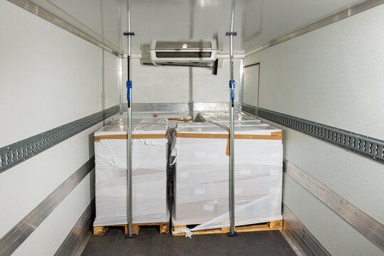 Interior of empty refrigerated cargo truck trailer