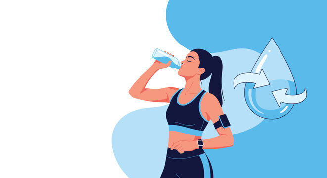 Fit woman in athletic wear hydrating with a water bottle, emphasizing the importance of hydration for active lifestyles.