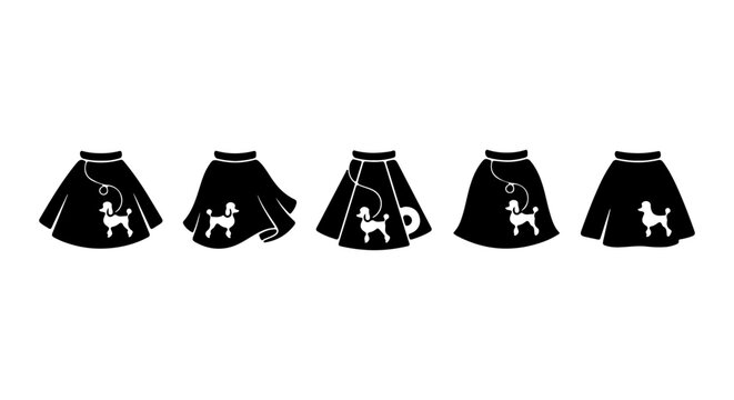 Retro Poodle Skirt Vector Icons, 50s Diner Fashion Graphics, Vintage Rockabilly Apparel Elements