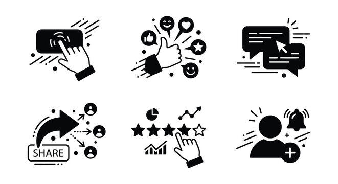 User Interaction Vector Illustrations Silhouettes On White Background