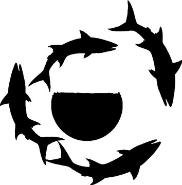 Circular Formation of Black Fish Silhouettes.
