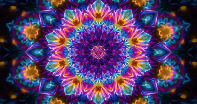 Abstract Digital Mandala Geometry Multicolor Kaleidoscope Flower Loop davi 