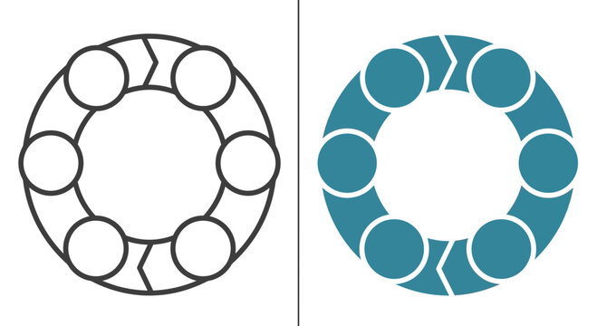 Abstract circular chain link icon in outline and filled styles