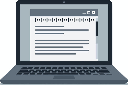 Laptop computer displaying an open document editor software window on the screen for writing and copy editing.