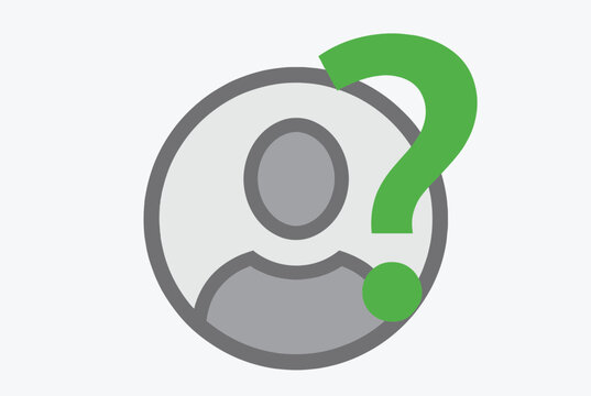 Unknown user avatar icon shown as a grey silhouette inside a circle with a green question mark overlaid.