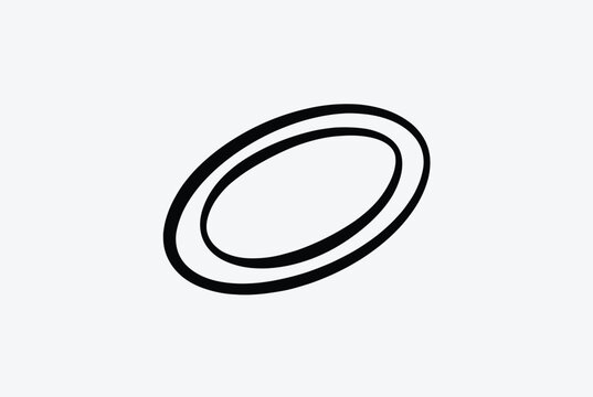 Simple black outline of an hand drawn oval ring circle representing a halo planetary orbit or drawing frame.