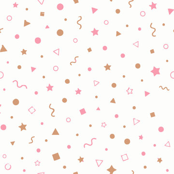 background with star, circle, square,Seamless vector pattern with rose gold and pink geometric confetti on off-white background