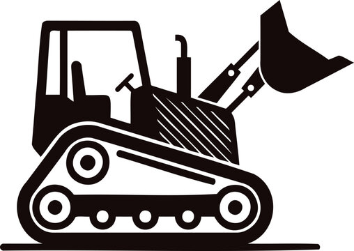 Black and white skid steer loader with bucket attachment side view