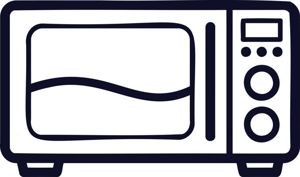 Simple line drawing of a microwave oven with buttons and screen