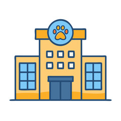 Obraz premium Cartoon Veterinary Clinic Illustration with Paw Print Logo for Pet Care Services