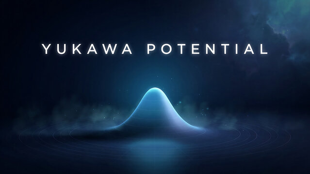 Glowing blue Yukawa Potential curve on dark background with smoke and light effects