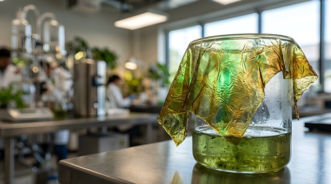 Biological sample membrane drying on a beaker in a scientific laboratory