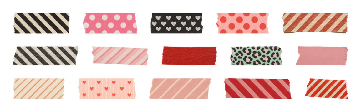 PNG Colorful decorative washi tapes variety on transparent background