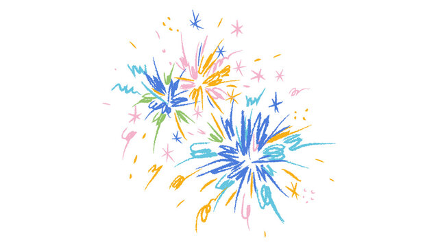 Abstract hand drawn colorful fireworks celebration isolated on transparent background