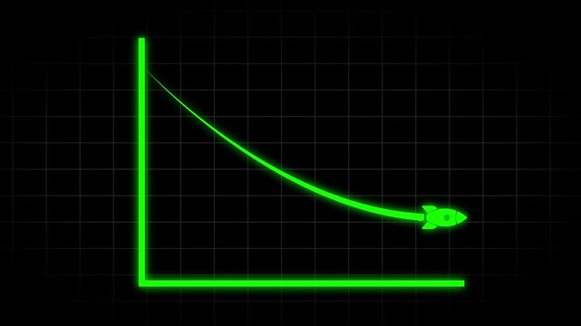 Business Decline Arrow Animation with Downward Graph. green color Business graph animation on black background. 