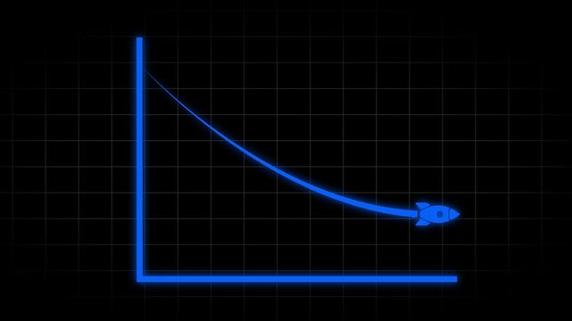  Business Decline Arrow Animation with Downward Graph. blue color Business graph animation on black background. 