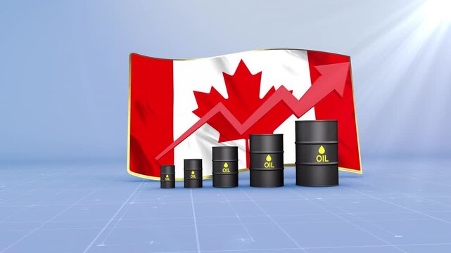 Canada Crude Oil Price Rising with Oil Barrels Upward Red Arrow and 3D Financial Data Visualization Graphs for Economy and Business Concept