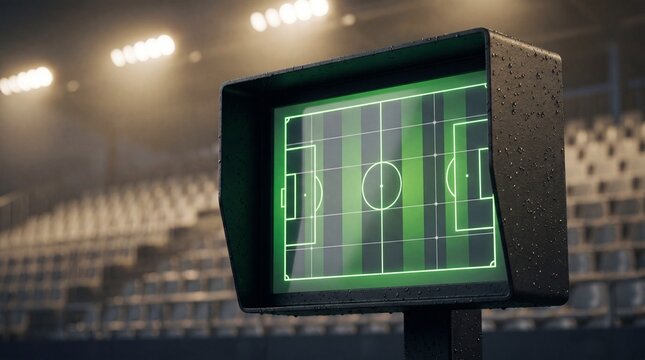 Digital soccer field tactical display on stadium monitor