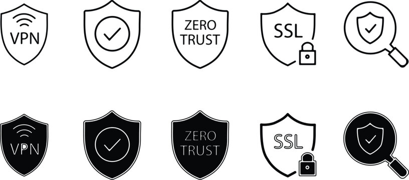 WebSet of cybersecurity icons isolated on transparent background

