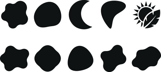Fototapeta premium Black silhouette shapes with sun leaf sun