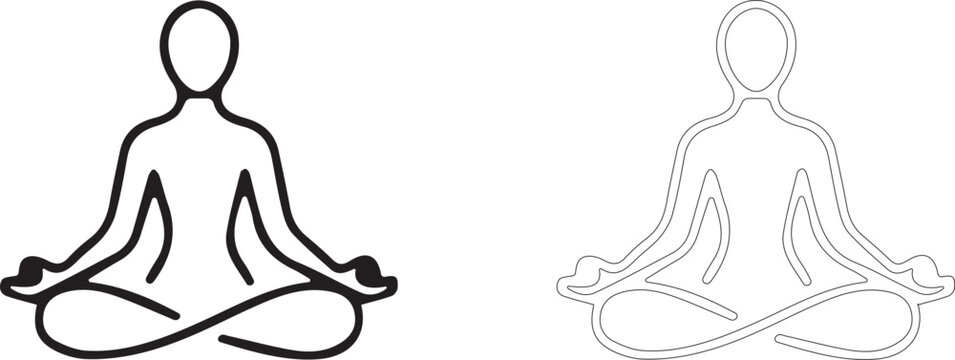 Linear yoga man sitting in lotus position. Meditation contour silhouette for wellness brand logo, spa design, or health and mindfulness poster.
