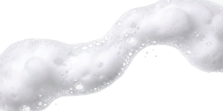 Soft white soap foam with many small bubbles flowing in a smooth wave shape for cleaning and bath beauty