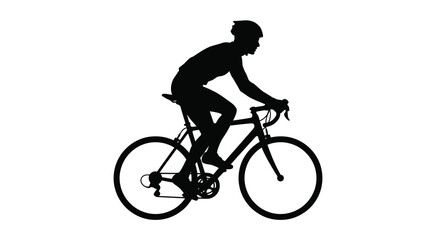 Obraz premium Black silhouette of a professional cyclist riding a road bike against a clean white background