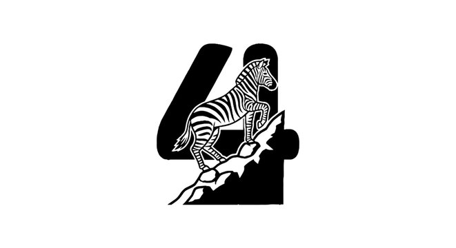 Zebra Head Silhouette with Number Four Design.