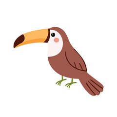 Obraz premium Charming Cartoon Toucan Bird with Large Orange Beak Isolated on White