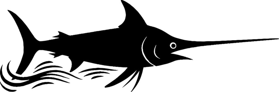Sleek Swordfish Silhouette Swimming in Water.