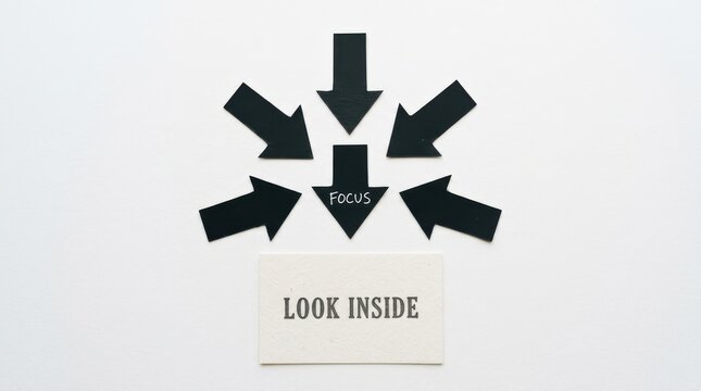 Black arrows pointing towards text that says look inside and focus