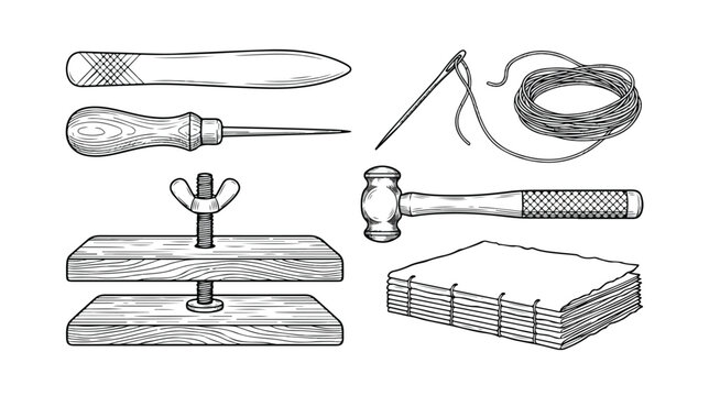 Bookbinding Craft Tools Set Engraving Illustration