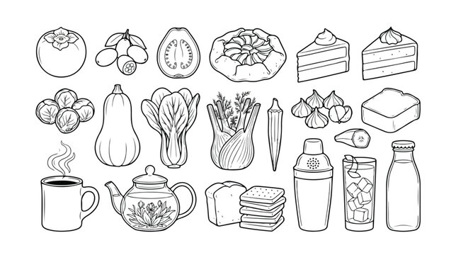 Set of 26 Food and Drink Line Art Icons Vector