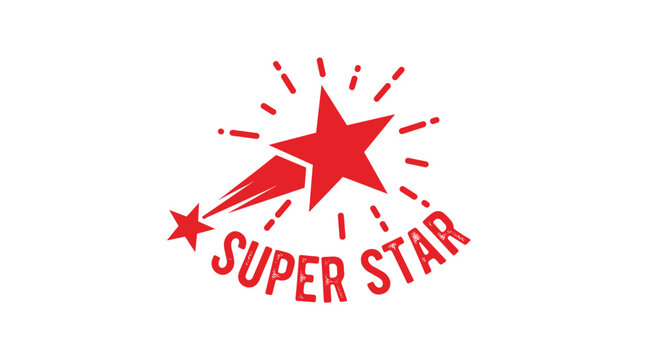 Retro style red shooting star logo featuring the words super star in a distressed font for achievement or talent branding.