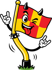 Soccer Corner Flag Monster Mascot Illustration With Horns And Rock Hand Gesture © Adzzz Design