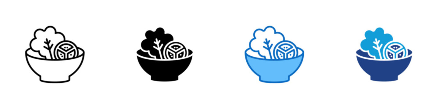 Nutrition Plan Multiple Style Icon Design Vector - Healthy food bowl representing nutrition plan, balanced diet, and metabolic wellness management