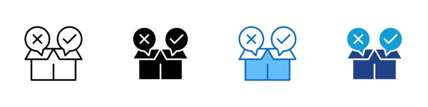Sort Audit Multiple Style Icon Design Vector - Boxes with check and cross markers representing sort audit, workplace organization, and item evaluation